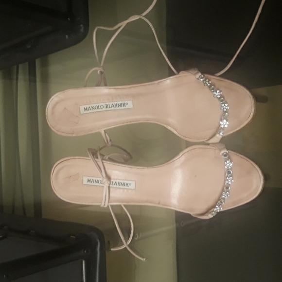 Manolo Blahnik Heels sz 39 rhinestone beaded laceup strappy stiletto sandals - Picture 1 of 9